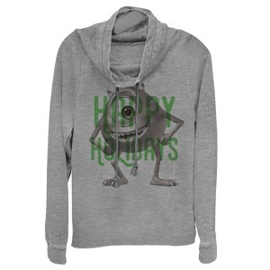 Juniors Womens Monsters Inc Happy Holidays Mike Cowl Neck Sweatshirt - 1 of 4
