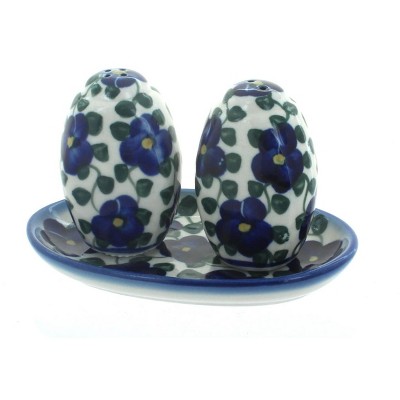 Blue Rose Polish Pottery Violets Salt & Pepper Shakers