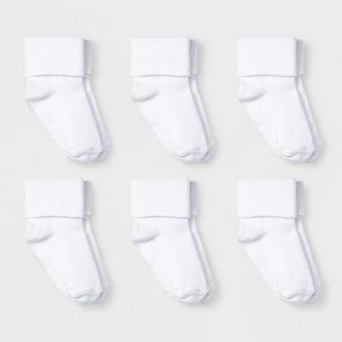 Baby 6pk Turn Cuff Socks - Cat & Jack™ White 6-12M