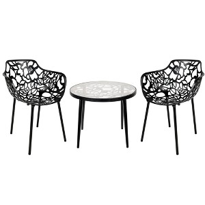 LeisureMod Devon 3-Piece Aluminum Patio Dining Set - Glass Top - Stackable Chairs - 1 of 4