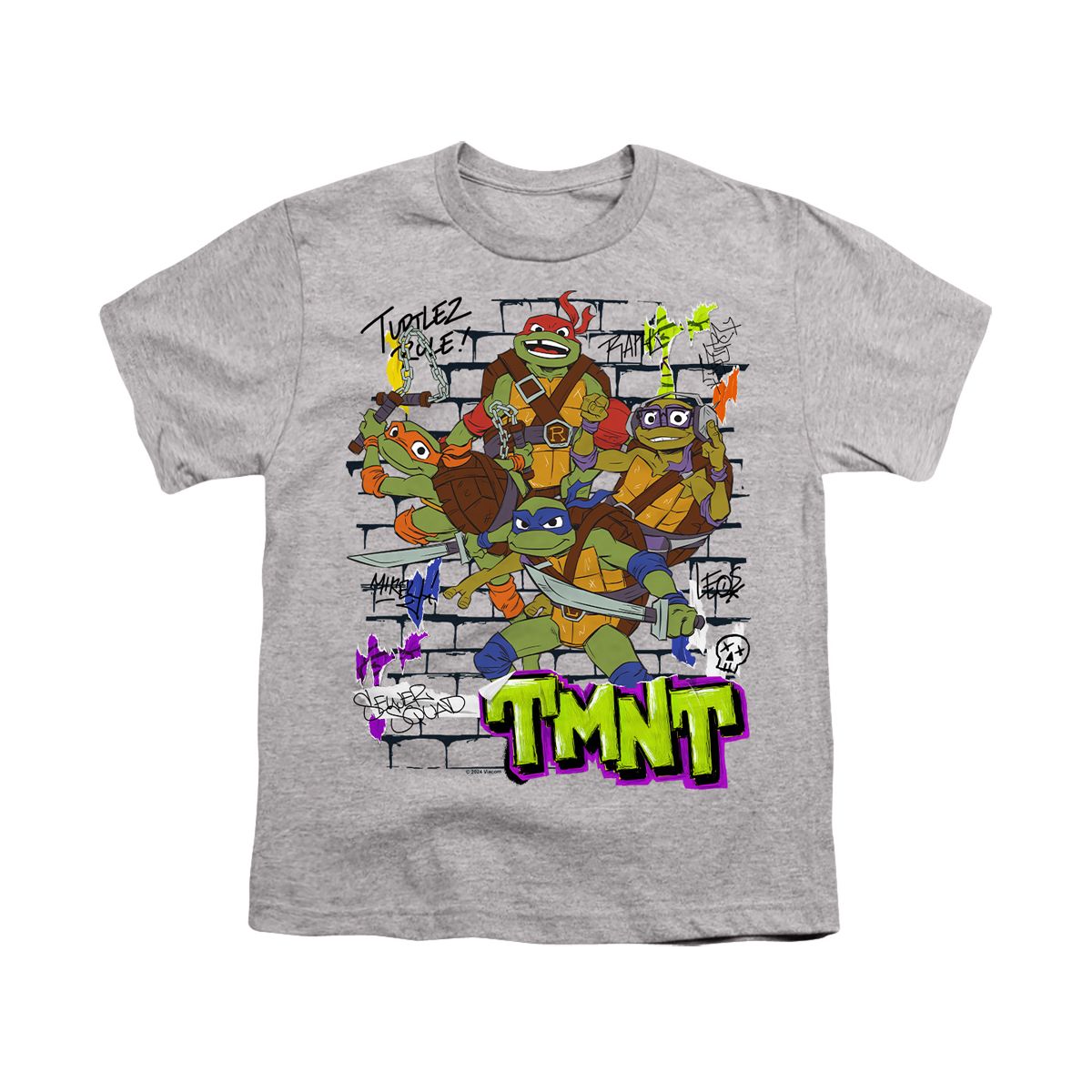 Tales Of The Teenage Mutant Ninja Turtles Poster Brick Wall Kids T Shirt For Youth Athletic Heather - thumbnail 2
