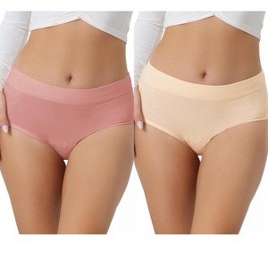 Allegra K Women's Breathable Cotton Comfortable Stretch 3 Layers High Waist Briefs 2 Packs - 1 of 4