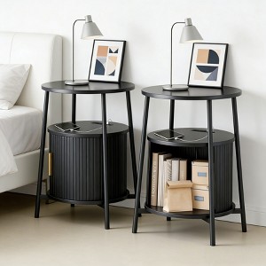 1PC/2PCS Fluted 2 Tiers Side Table Charging Station Round Storage Cabinet Mid Century Modern End Table Small Space Bedroom Living Room - 1 of 4