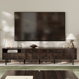 Sapphtopaz Mid Century Modern TV Stand for TVs Up to 85"with Storage Cabinet Wood Checkered TV Console with Drawer,TV Stands for Living Room - 1 of 4