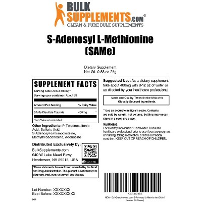 BulkSupplements SAMe (S-Adenosyl-L-Methionine Disulfate Tosylate) Powder