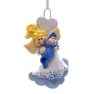 This Little Piggy 4.0 Inch Angel Holding Baby Boy Christmas Tree Ornament , Diy Personalize Baby Angel (1PC) - 1 of 2