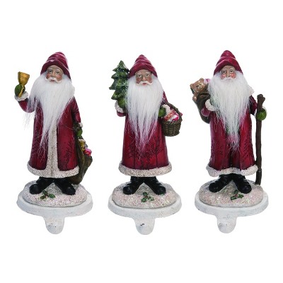 Transpac Resin 8 in. Red Christmas Soft Beard Traditional Santa Stocking Holder Set of 3