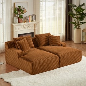 MYINDA 2-Seater Lazy Sofa Lounge Chair – No Assembly Needed, Corduroy Fabric, Plush Modern Design, Perfect for Indoor Living Rooms & Bedrooms - 1 of 4