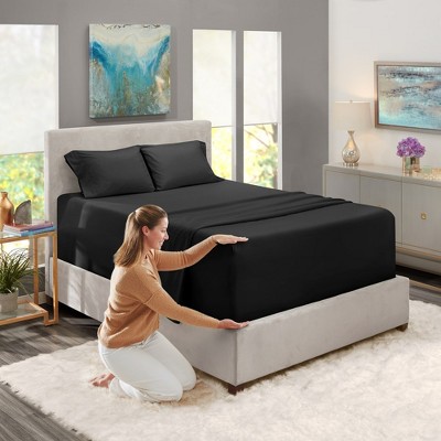 Queen Black Microfiber Deep Pocket Bed Sheet Set