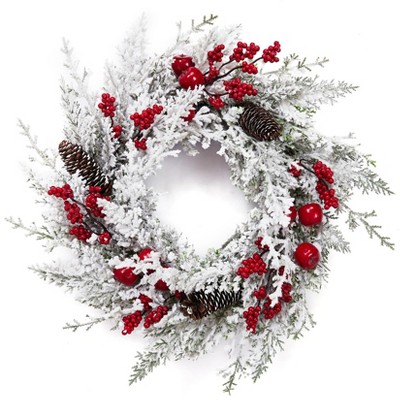 24 Inch Lighted Christmas Wreath with Golden Christmas Balls Ornaments, Pre-lit Xmas Wreath Battery Operated for Front Door Gate