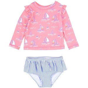 RuffleButts Girls UPF50+ Skirted Flutter Long Sleeve Rash Guard Bikini - 1 of 4