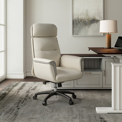 Beige White High Back Swivel Leather Executive Chair