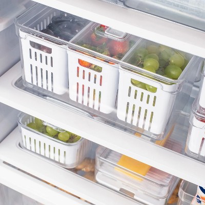 OU Fridge Organizer Bins with Drain Baskets & Vented Lids, Clear Stackable Refrigerator Storage Container, Produce Kitchen Storage Bin, BPA Free — фото 8