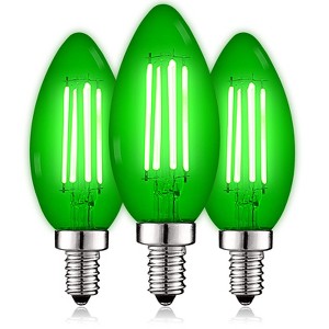 Luxrite E12 LED Filament Green Light Bulb, 4.5W (40W Equivalent), Colored Glass Candelabra Bulb, UL Listed, E12 Base, Indoor Outdoor 3 Pack - 1 of 4