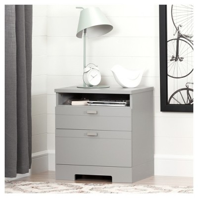 Soft Gray 2-Drawer Particleboard Nightstand with Cord Catcher