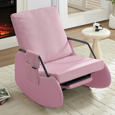 Mjkone Upholstered Corduroy Rocking Chair with Wooden Legs Wrapped in Leather&Adjustable Footrest