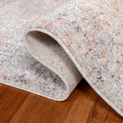 Gray and Red Hand-Knotted Wool and Viscose Area Rug