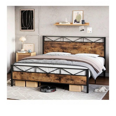Bed  Bed Frame, 2024 New  Metal Bed Frame With Underbed Storage Space,Platform Bed Frame With Headboard And Footboard, Metal Slats Support, Noise Fre