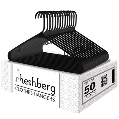 Heshberg Plastic Hangers with Hooks Black 50 Pack