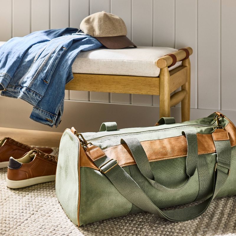 Waxed Canvas + Faux Leather Duffel Bag Green/Tan - Hearth &#38; Hand&#8482; with Magnolia, 3 of 6