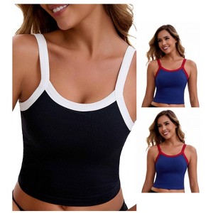 INSPIRE CHIC Women's 3 Packs Spaghetti Strap Camisole Sleeveless Contrast Color Cropped Tank Top - 1 of 4