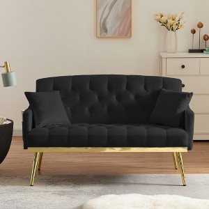 2-Seater Velvet Sofa with Tufted Back and Seat, 2 Pillows and Metal Legs for Living Room - 1 of 4