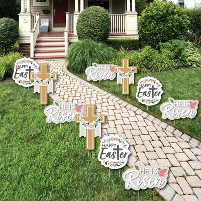 Big Dot of Happiness Religious Easter - Cross Lawn Decorations - Outdoor Christian Holiday Party Yard Decorations - 10 Piece