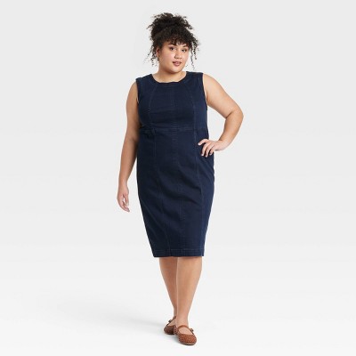 Women's Denim Midi Bodycon Dress - Ava & Viv™ Dark Wash 18