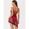 cheibear Women's V Neck Lingerie Nightgown Lace High Low Irregular Hem Short Satin Slip Dress - 3 of 4