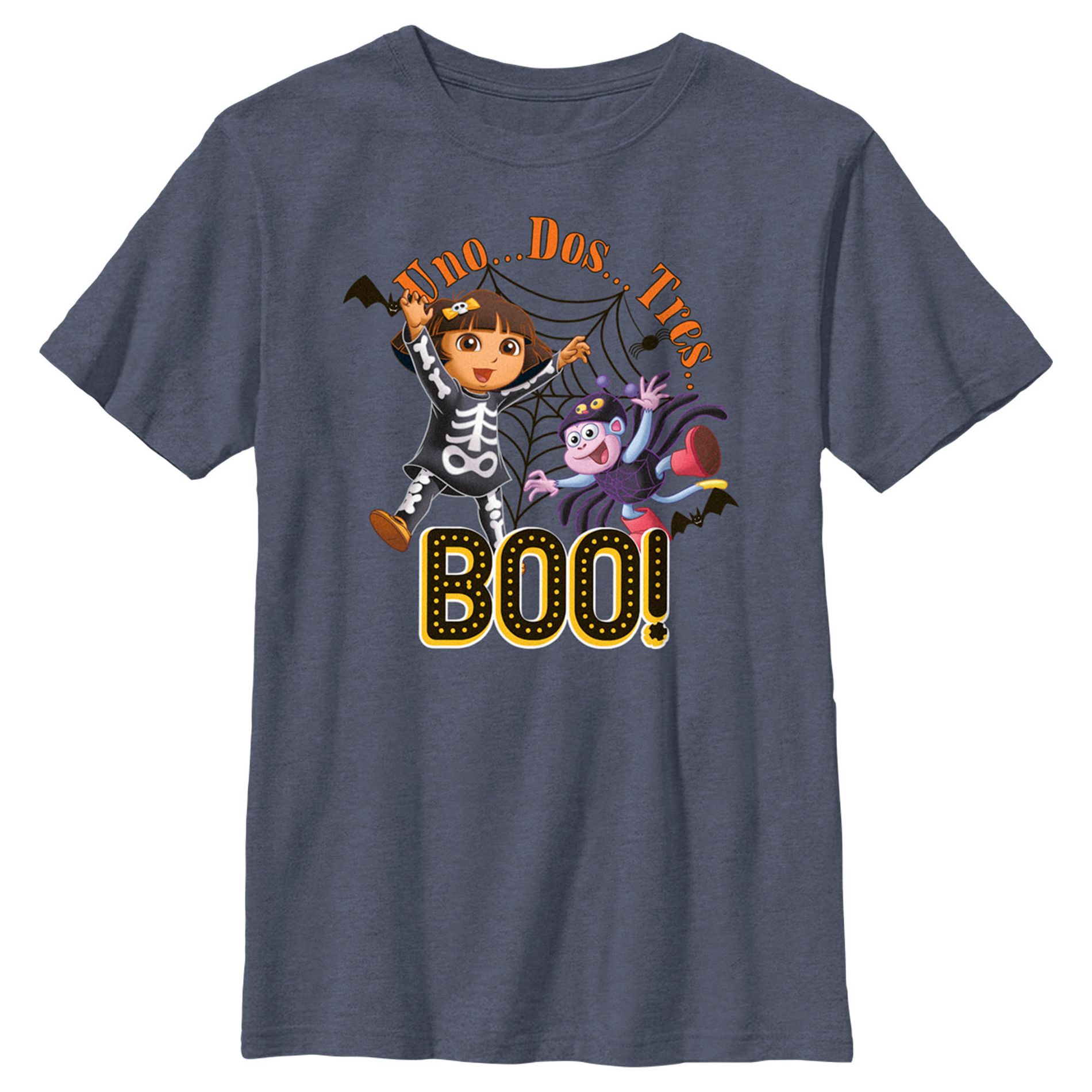 Boy's Dora the Explorer Halloween Friends Boo  T-Shirt - Navy Blue Heather - Small