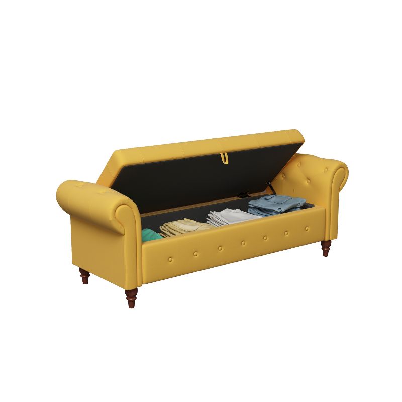 Cecily 63" Button-Tufted Large Storage Ottoman Upholstered Fabric Bench features rolled arms, window seating, and solid wood legs-Maison Boucle, 5 of 8