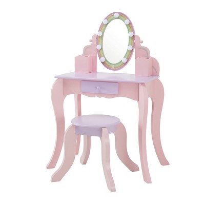 Pink and Lavender Kids Vanity Set with LED Mirror and Stool