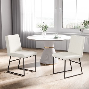 Dyonery Dining Chairs Set of 2,Mid-Century Modern Upholstered Linen Fabric Chairs with Backrest and Metal Legs,Adjustable Feet for Kitchen Dining Room - 1 of 4