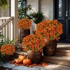 Attop Artificial Fall Flowers Outdoor Fake Mums - 16 Bundles Fake Plants UV Resistant No Fade Faux Plastic Red Orange - 2 of 4