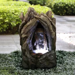 20" Tree Trunk Garden Waterfall Fountain with LED Light Brown - Hi-Line Gift