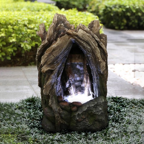 20" Tree Trunk Garden Waterfall Fountain with LED Light Brown - Hi-Line Gift - image 1 of 4