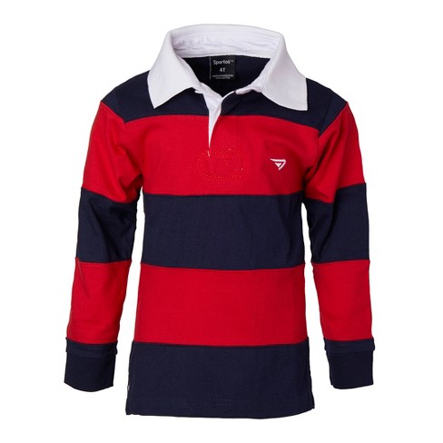 Sportoli Boys Cotton Striped Long Sleeve Polo Rugby Shirt - Red - Size ...