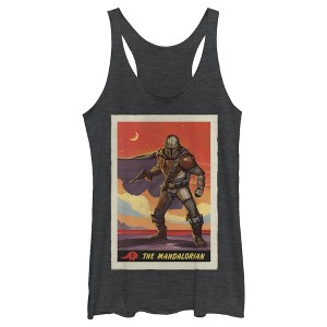 Women's Star Wars The Mandalorian Trading Card Racerback Tank Top - 1 of 3