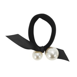 Unique Bargains Double Faux Pearls Hair Elastic Band Black White 1 Pc - 1 of 4