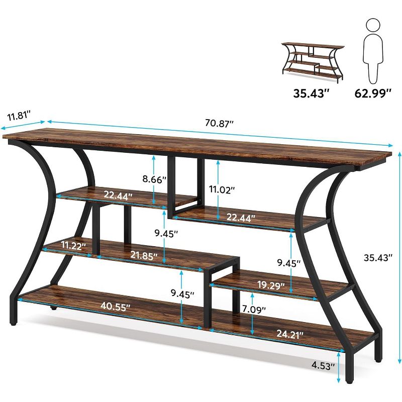 Tribesigns 70.9" Long Console Table, Narrow Sofa Table With Storage Shelves, 4 Tier Entryway Table Behind Couch for Hallway Foyer Living Room, 3 of 8
