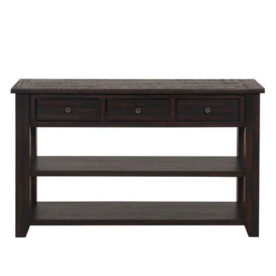 Hostack 48'' Solid Wood Console Table with 3 Storage Drawers and 2 Shelves, Distressed Black