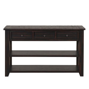 Hostack 48'' Solid Wood Console Table with 3 Storage Drawers and 2 Shelves, Distressed Black - 1 of 4