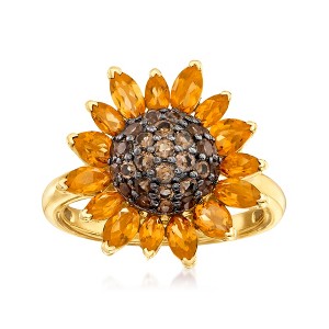 Ross-Simons 1.70 ct. t.w. Citrine and .80 ct. t.w. Smoky Quartz Sunflower Ring in 18kt Gold Over Sterling - 1 of 4