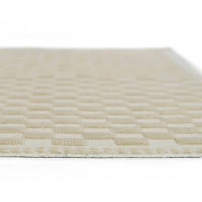 Beige Checkered Handwoven Wool 5' x 8' Area Rug