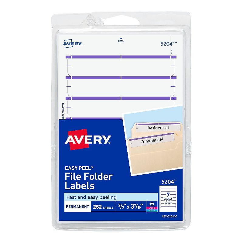 Avery Easy Peel Laser/Inkjet File Folder Labels 2/3" x 3 7/16" Purple 537829, 1 of 8