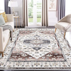 Washable Runner Rug, Vintage Oriental Low Pile, Ultra-Thin Non-Slip, Distressed Accent Carpet for Hallway, Kitchen, Bedroom - 1 of 4