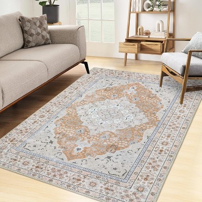Vintage Distressed Area Rug,Low-Pile Non-Slip Stain-Resistant Carpet for Living Room, Bedroom & Office