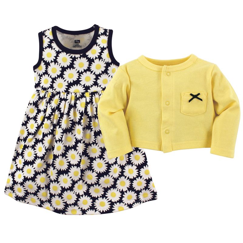 Hudson Baby Infant and Toddler Girl Cotton Dress and Cardigan 2pc Set, Daisy, 3 of 6