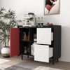 VYNXARIA Modern Black Sideboard Buffet Cabinet with Red Doors and Open Storage - 4 of 4
