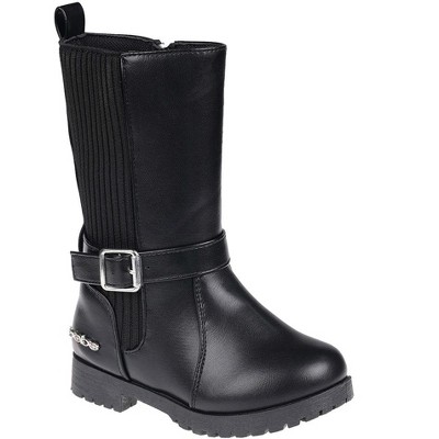 bebe Toddler Girl's Tall Comfortable Round Toe High Boots with Knit Panel and bebe Rivet with Buckle Strap